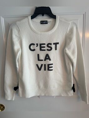 Karl Lagerfeld Paris C’est La Vie Sweater Small Ivory Bow Detail Knit